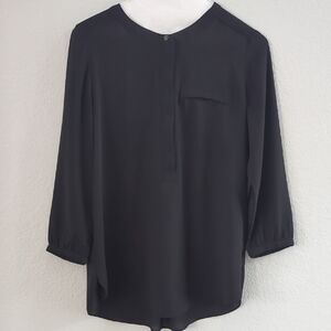 NYDJ Elegant Black Blouse with Subtle Button Accent